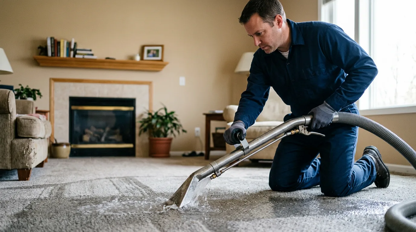 Water damage restoration technician working near Dresser, WI